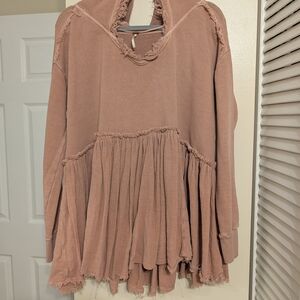 Free People Pink Frayed Hem Hoodie